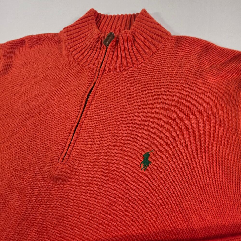 Polo Ralph Lauren Men's XXL Orange 1/4 Zip Sweater 100% Cotton Pony Logo